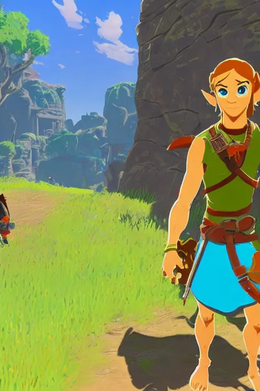 Image similar to in game footage of scooby doo from the legend of zelda breath of the wild, breath of the wild art style.