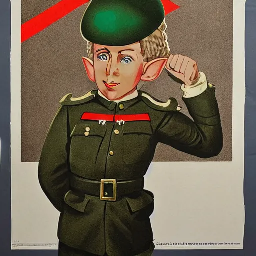 Prompt: a propaganda poster of an elf wearing a British ww1 uniform