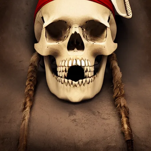 Image similar to 8K Photograph from a skull with a pirate hat