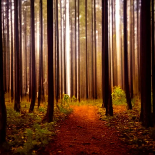 Image similar to deep forest in the night, shooting on the run, blurred, shadow behind the trees, very poor quality of photography, 1/2 second shutter speed