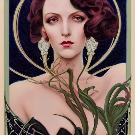 Prompt: an art nouveau streamline moderne portrait in the style of anna dittmann and donato giancola and charles dulac.