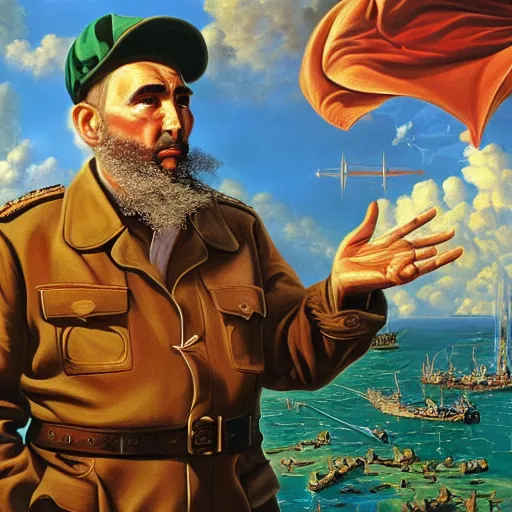 Image similar to Fidel Castro propaganda poster, Realistic, Regal, Refined, Detailed Digital Art, Michael Cheval, Walt Disney (1937), François Boucher, Oil Painting, Steampunk, Highly Detailed, Cinematic Lighting, Unreal Engine, 8k