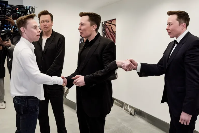 Prompt: michael jackson shaking hands with elon musk, 4k