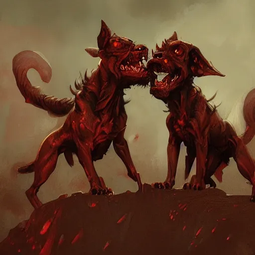 Image similar to demon dog cerberus, painted by greg rutkowski