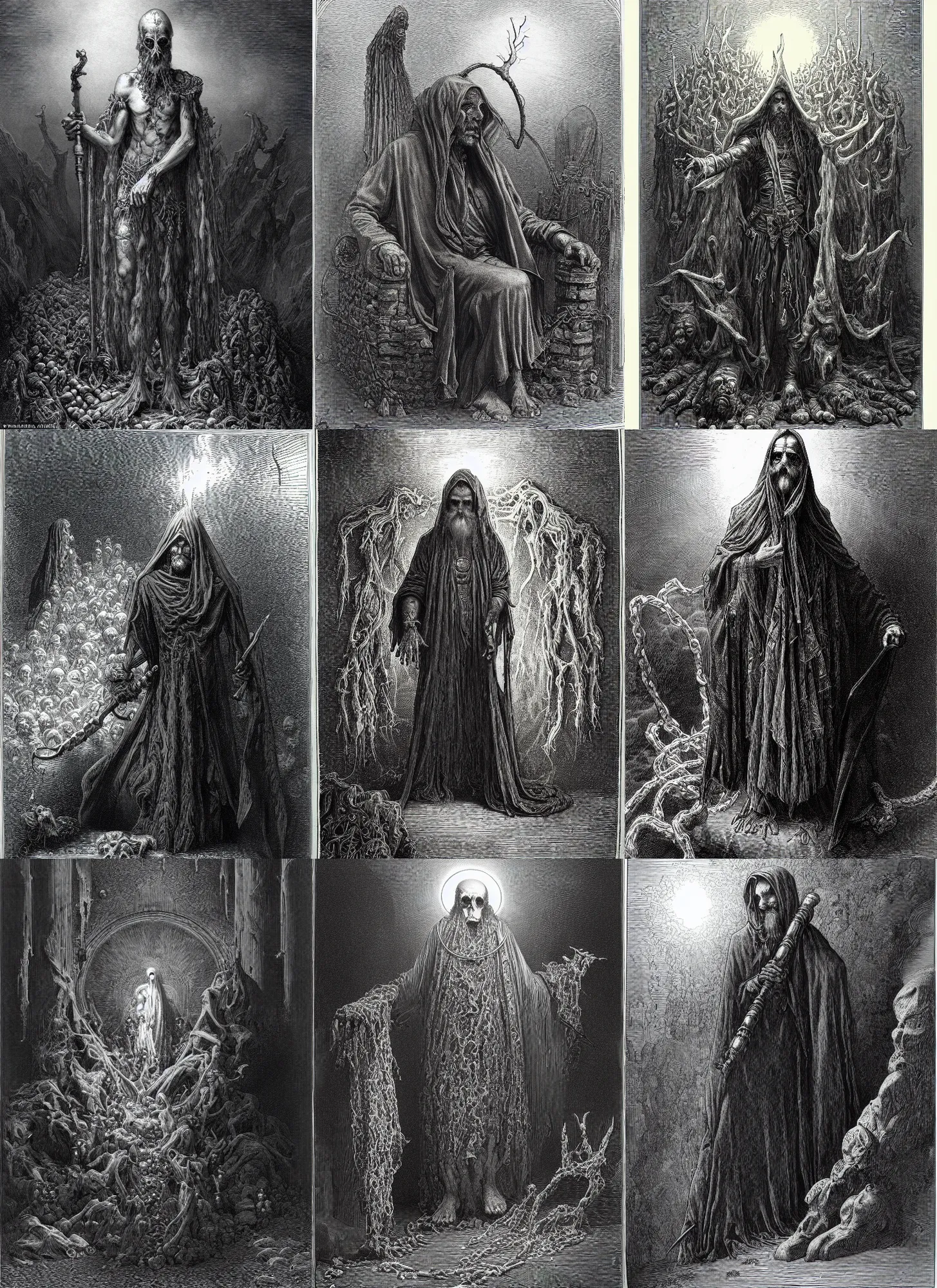 Prompt: portrait of the necromancer, illustrated by gustave dore, hyper detailed, fantasy surrealism, crisp