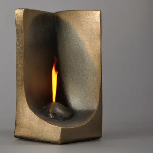 Image similar to minimalist abstract bronze and obsidian sculpture of a flame