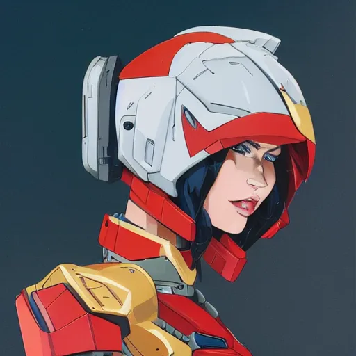 Image similar to portrait of stunning megan fox gundam pilot, with an intricate, detailed, urban inspired hiphop afro futuristic helmet, vector behance hd jesper ejsing, rhads, makoto shinkai, lois van baarle, ilya kuvshinov, rossdraws, hd, 3 2 k, ilya kuvshinov, gustav klimt