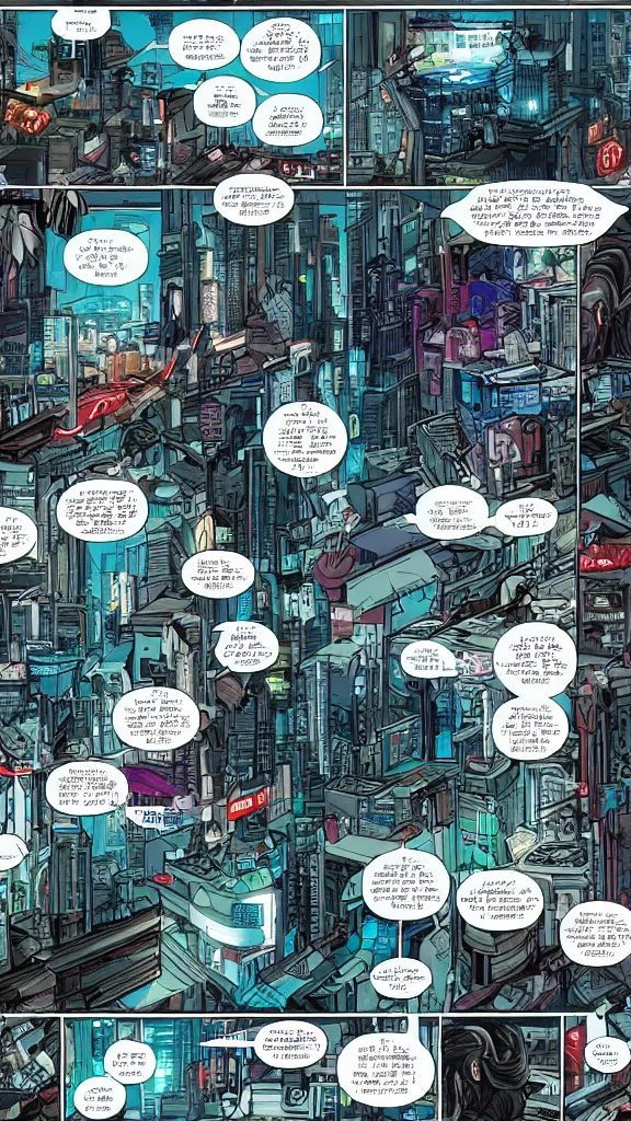Image similar to detailed cyberpunk graphic novel page
