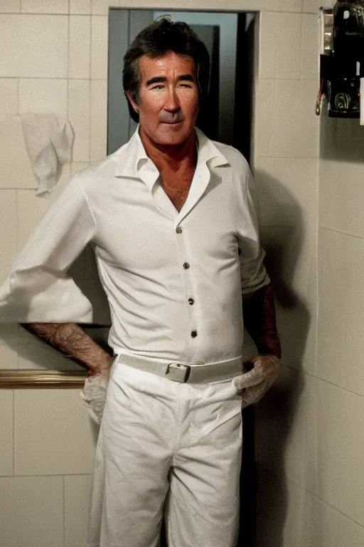 Prompt: randy mantooth wearing white underpants, standing in a dirty toilet