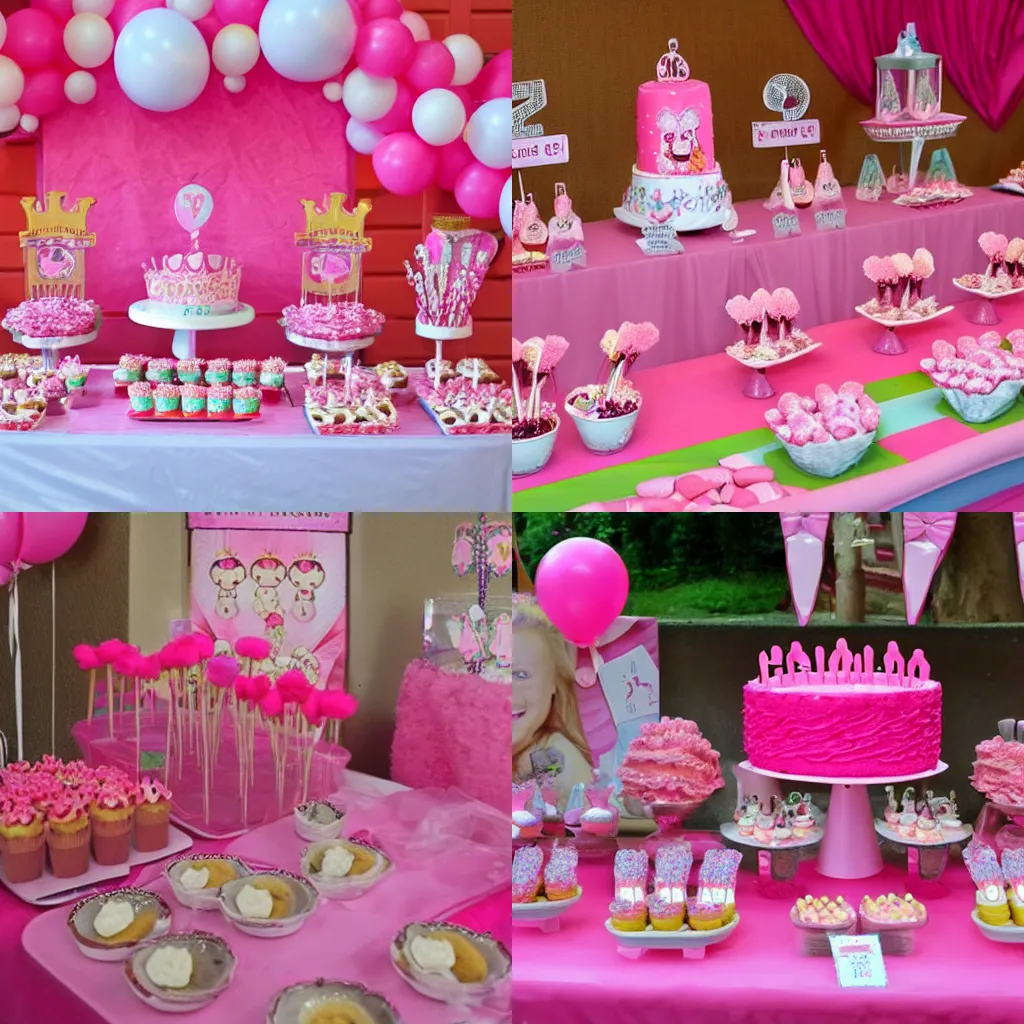 Prompt: scp - 1 7 3 at a pink princess themed birthday party