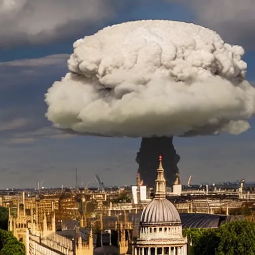Prompt: Photo of a Mushroom cloud over London