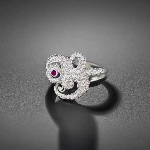 Prompt: hd photo of a octopus ring with diamond and pearls by dior, denoise, deblur