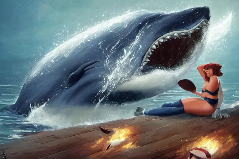 Image similar to a whale who loves nfl football by greg rutkowski, rossdraws, gil elvgren, enoch bolles, anime, very coherent