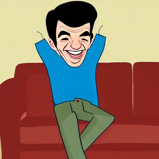 Prompt: detailed cartoon portrait of nathan fielder tickling his feet