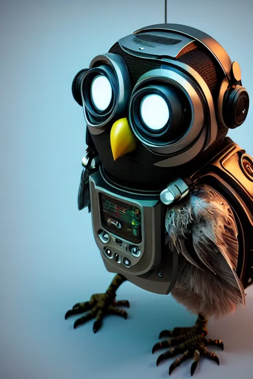 Image similar to high quality 3 d render very cute cyborg owl! with boombox!, cyberpunk highly detailed, unreal engine cinematic smooth, in the style of blade runner & detective pikachu, hannah yata charlie immer, moody light, low angle, uhd 8 k, sharp focus