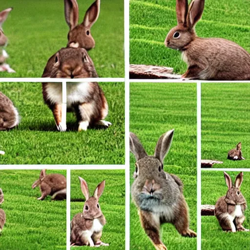 Image similar to a video of a rabbit jumping up over a fence, shown as a film strip showing 9 stills in a grid