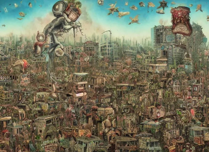 Image similar to the world during the apocalypse, lowbrow, matte painting, 3 - d highly detailed, in the style of mark ryden,