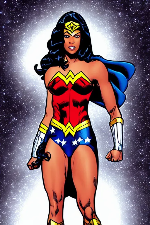 Image similar to aaliyah haughton as wonder woman, standing, full body, vector image, comic books style, very detailed, by jim lee, by todd mcfarlane, by rob liefeld