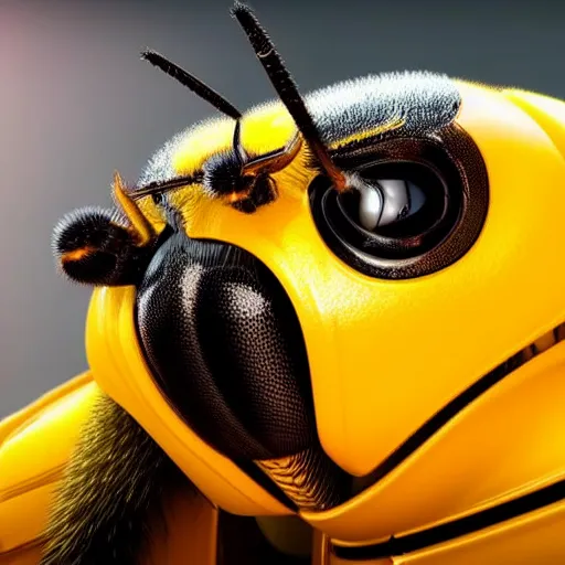 Prompt: still photo of bumblebee with fire in its eyes, insect photography, highly detailed, photorealistic portrait, bright studio setting, studio lighting, crisp quality and light reflections, unreal engine 5 quality render