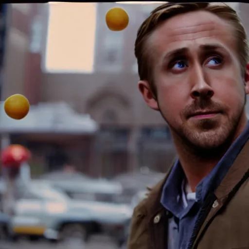 Prompt: Movie still of Ryan Gosling as Pacman