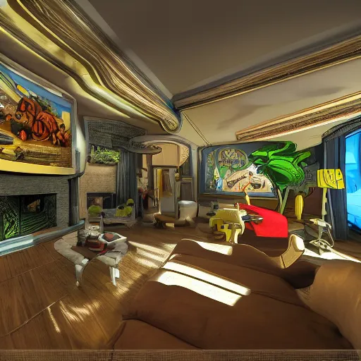 Image similar to inside view of the jetson's house in the real world, photorealistic, ultra realistic, hyper realistic, cinematic view, wide shot,