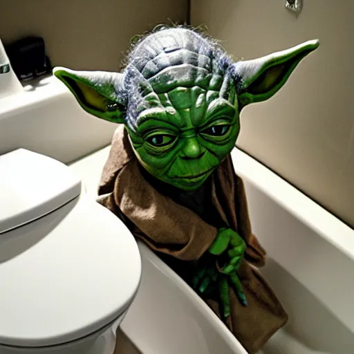 Prompt: yoda sitting on toilett