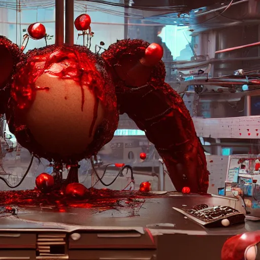 Prompt: a giant mickey mouse, dissected by a group of network executives, on an operating table, octane render, cgstation, 3 d render, very detailed, mindblowing, blood and guts, gritty, cyberpunk