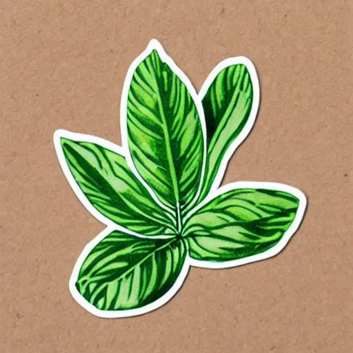 Prompt: thai basil leaf botanical illustration cute small sticker by pierre - joseph redoute