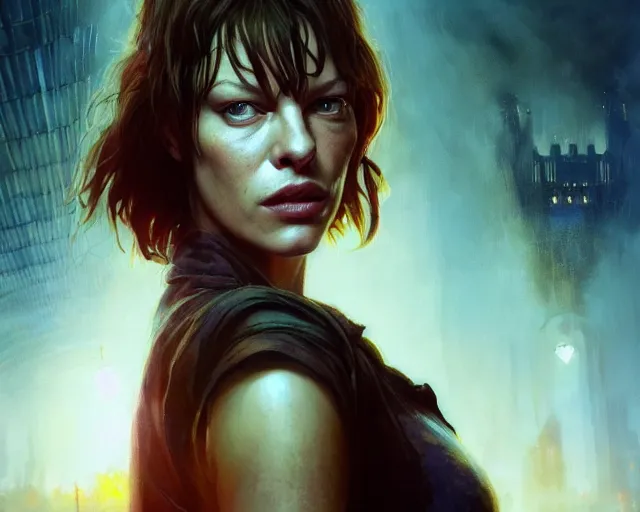 Image similar to highly detailed portrait of milla jovovich, in 2 8 days later, stephen bliss, unreal engine, fantasy art by greg rutkowski, loish, rhads, ferdinand knab, makoto shinkai and lois van baarle, ilya kuvshinov, rossdraws, tom bagshaw, global illumination, radiant light, detailed and intricate environment