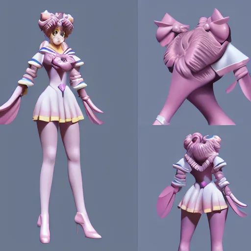 Image similar to detailed 3D mesh of Sailor Moon character in Zbrush model space