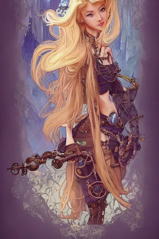 Image similar to anthropomorphic giraffe as steampunk princess, blonde hair, high fantasy, dnd, smooth, sharp focus, illustration, highly detailed, digital painting, artstation, concept art, by disney animation, rossdraws, alphonse mucha, frank fanzzeta, collectible card art