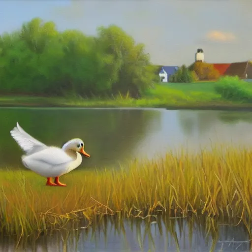 Prompt: a duck on the prowl oil painting david michael hinnebusch