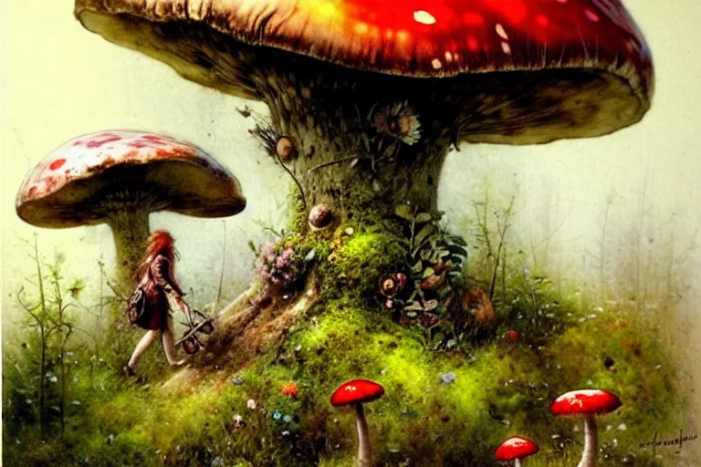 Prompt: adventurer ( ( ( ( ( 1 9 5 0 s retro future forrest of giant mushrooms, moss and flowers. muted colors. ) ) ) ) ) by jean baptiste monge!!!!!!!!!!!!!!!!!!!!!!!!! chrome red