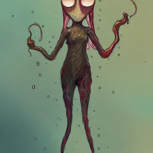 Prompt: a water wierd color girl squid, mixed human, by tony sandoval