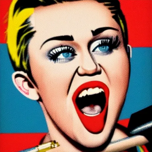 Image similar to propaganda poster, miley cyrus, close up, portrait, shouting