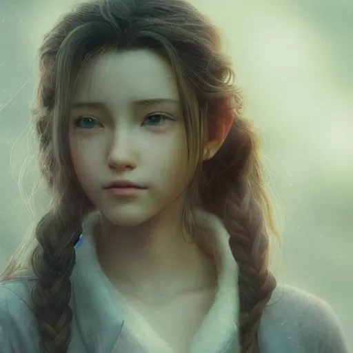 Image similar to Beautiful Aerith Gainsborough in real life, face centered portrait, Confident, fog, rain, volumetric lighting, beautiful, golden hour, sharp focus, ultra detailed, cgsociety by Leesha Hannigan, Ross Tran, Thierry Doizon, Kai Carpenter, Ignacio Fernández Ríos _C 9.5