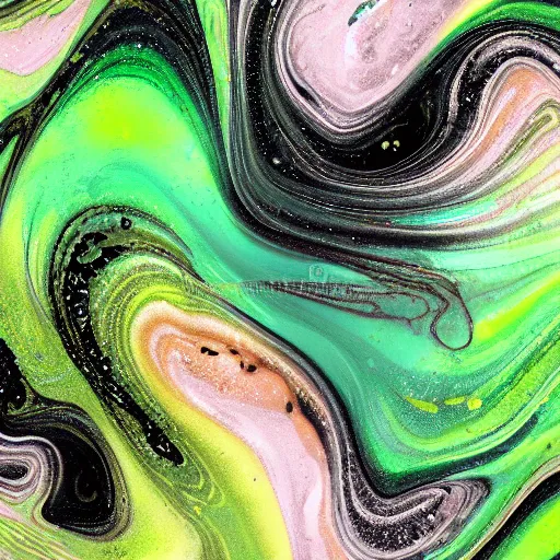 Prompt: beautiful liquid marble texture with oil bubbles and twirls. harmonic black and green tones coloured abstraction. ultradetailed realistic art