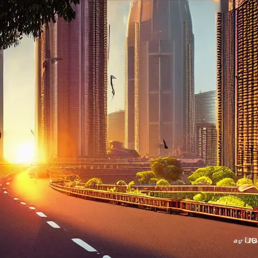 Image similar to mumbai in the future, architecture, urban, cinematic, super realisitc, city streets, golden hour, distopian fantasy artwork made in 2 0 2 0