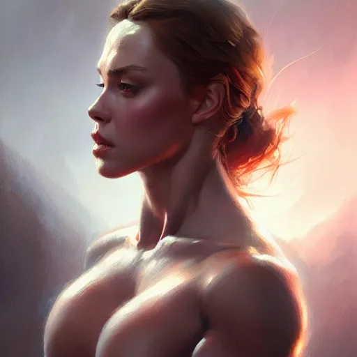 Image similar to actress, muscular upper body, D&D, fantasy, intricate, elegant, highly detailed, oil painting, artstation, concept art, smooth, sharp focus, illustration, art by artgerm and greg rutkowski and Francis Bacon