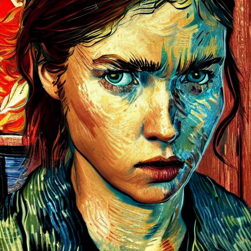 Image similar to Abby Abby Anderson (from The Last of Us Part II) in the style of Vincent Van Gogh, masterpiece digital painting, 4k wallpaper, intricate detail, beautiful, gorgeous, stunning, artstation