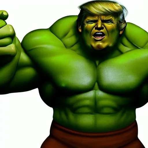 Image similar to donald trump stylized as hulk, portrait, artstation, concept art by greg rutkowsk