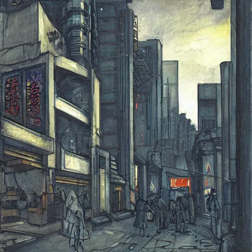 Prompt: a cyberpunk street scene by Rodin