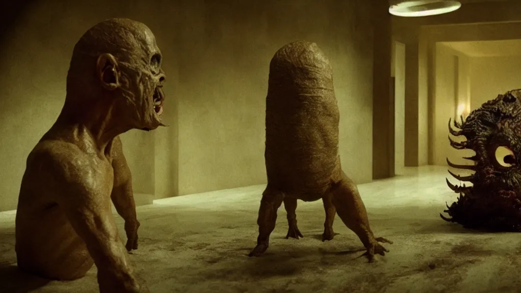 Image similar to the creature that told me when to die, film still from the movie directed by Denis Villeneuve with art direction by Salvador Dalí, wide lens