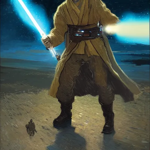 Image similar to van gogh as a star wars jedi knight with a force field around, cinematic lighting, highly detailed, concept art, art by wlop and artgerm and greg rutkowski, masterpiece, trending on artstation, 8 k