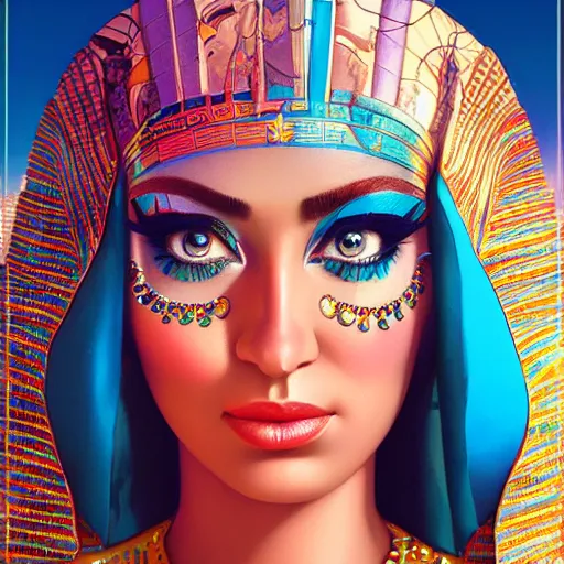 Prompt: lofi queen of egypt portrait, pyramids, Pixar style, by Tristan Eaton Stanley Artgerm and Tom Bagshaw.