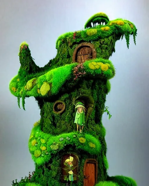 Prompt: beautiful fabulous magical diorama scene of a whimsical beanstalk growing up to the clouds, epic lighting, vines and moss, natural green in the style of studio ghibli hayao miyazaki jack and the beanstalk