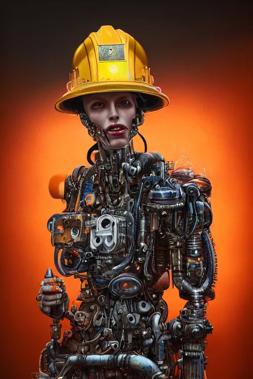 Prompt: a beautiful ultra detailed fine art portrait of a futuristic mechanical cybernetic firefighter cyborg wearing a graduation hat, by tom bagshaw and anna dittman, studio lighting, firefighter, golden ratio composition, 3 5 mm lens, cybernetic scifi, deep depth of field, artstation, 8 k