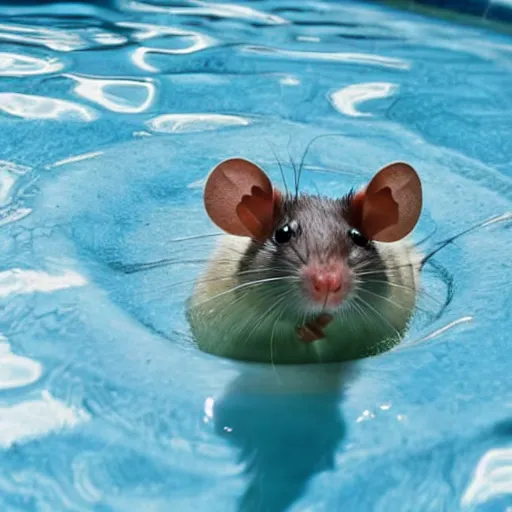 Prompt: rats in the pool drinking milk