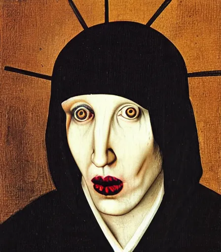 Image similar to portrait of marilyn manson by hieronymus bosch, high quality, high detail