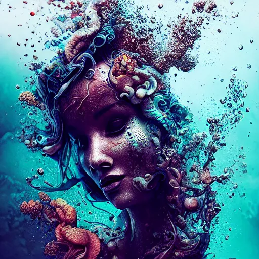 Image similar to underwater ink, liquified, highly detailed, photorealism, digital art, 3 d object, octane rendering, unreal engine, by alberto seveso